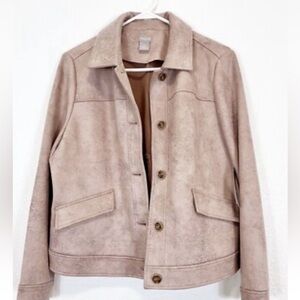 Chico's Faux SCUBA Suede Long Sleeve Button Down Jacket Sz 3: EXTRA LARGE 16